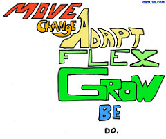 Stylized words: Move, Change, Adapt, Flex, Grow, Be, Do